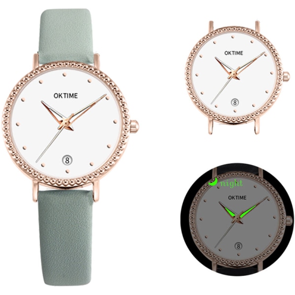 Moderiktig watch för kvinnor, studentkalender, case, armbandsur i PU-läder, modell: mintgrön