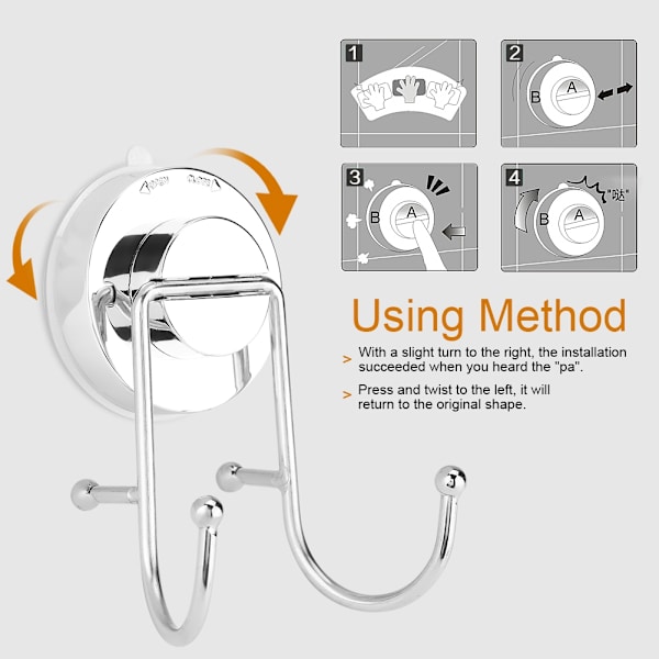 Kitchen Bathroom Stainless ABS Strong Suction Cup Double Hanger Wall Hook Suction