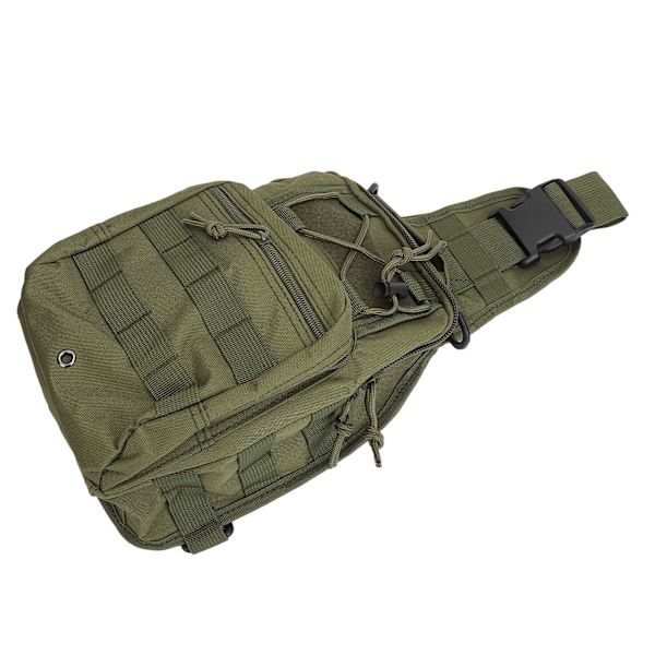 Sling Bag Flerlagers Förvaring Bröstväska Canvas Sling Ryggsäck för Cykling Vandring Camping Resor OD Grön