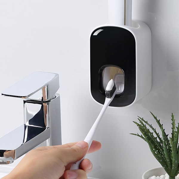 Toothpaste Dispenser Self-Adhesive Sticker Nail-Free Installation Wall-Mounted Automatic Toothpaste Squeezer for Bathroom Black