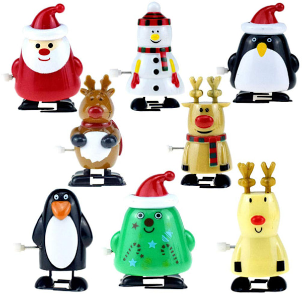 8st jul upplindningsleksaker Pingvin Julgran Jultomte Snögubbe Älg Urverk Leksaker Figur Ornament Festtillbehör Favors