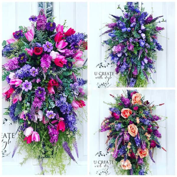 Artificial Flower Wreath with Lilacs Hyacinths Hydrangeas Spring Summer Floral Greenery Wreath E Small