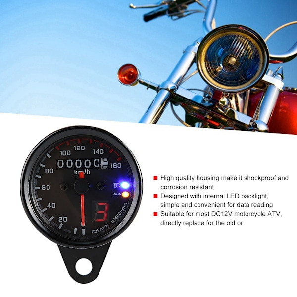 DC12V Universal Moottoripyörän ATV LED-taustavalo Matkamittari Nopeusmittari Mailimittari