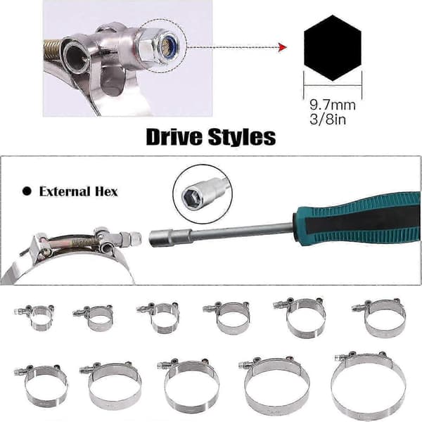Sæt med 5 bløde kabelklemmer i rustfrit stål, slangeklemmer i rustfrit stål med T-bolt 76-84MM