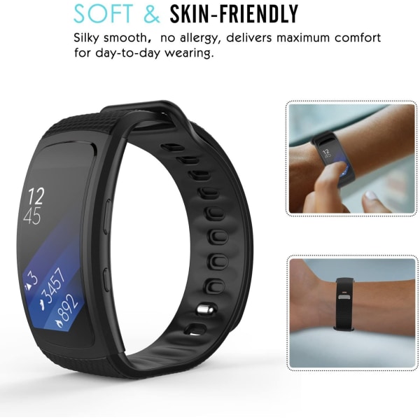 Samsung Gear Fit 2 Smartwatch Armbånd, urbånd fleksibelt og silikon til Samsung Gear Fit 2 Tracker af aktivitet Ecran, Noir