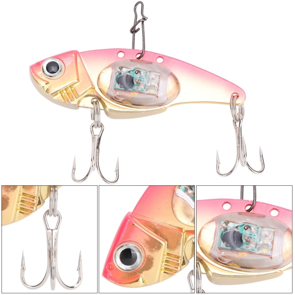 Underwater LED Lys Metall Hard Lure 3D Fiske Fiske Kunst Agnet Diskantkrok (Rosa)