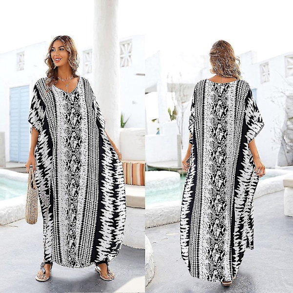 Etnisk Slangehud Stribet Kaftan Badetøj Cover Up - Dame Strand Maxi Robe Kjole