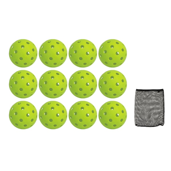 12 st 74 mm 40 hål pickleballs PE plast hög elasticitet pickleball utomhus hål bollar grön
