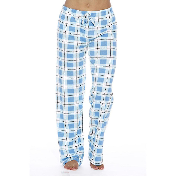 Pehmeät Flanelliset Sinisen Väriset Naisten Pyjama Housut Taskuilla