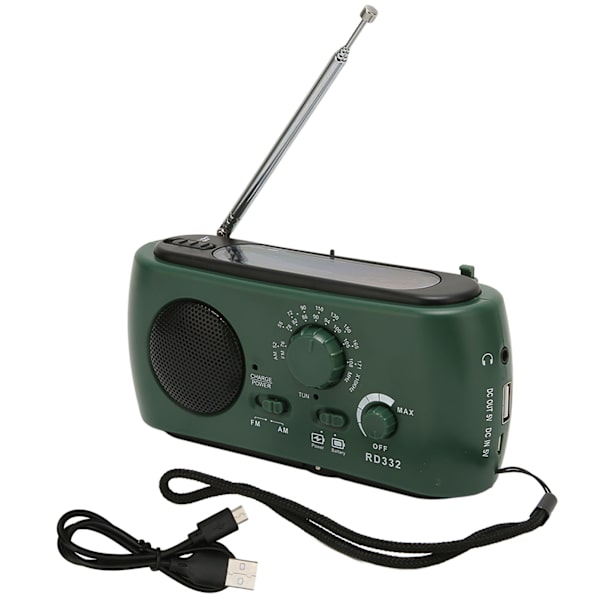 Solar Handvev Radio Multifunktion Uppladdningsbar nödradio med ficklampa funktion för utomhuscamping Vandring Green