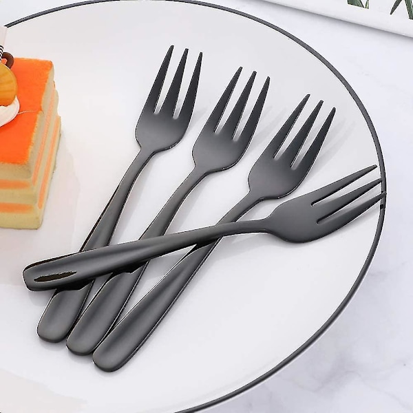 Sæt med 8 små kagegafler i sort rustfrit stål