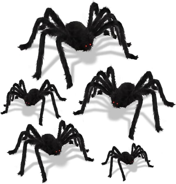 Halloween Spindeldekorationer, 5-pack Jättehårig Spindel Stor Rea