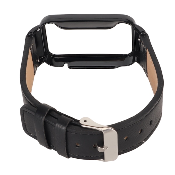 PU-lær armbånd Vanntett erstatningsklokkearmbånd med svart rustfritt stål etui for Mi Band 7 Pro Svart