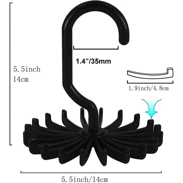 st Slipshängare, Twirl Tie Rack Bälteshängare, 20 justerbar roterande krok (svart)