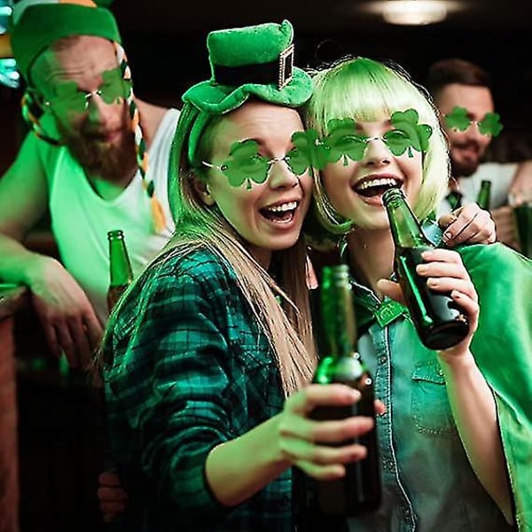 St. Patrick's Day grønne solbriller, Lucky Shamrock Clover briller, Irish Day Eyewear Festartikler D