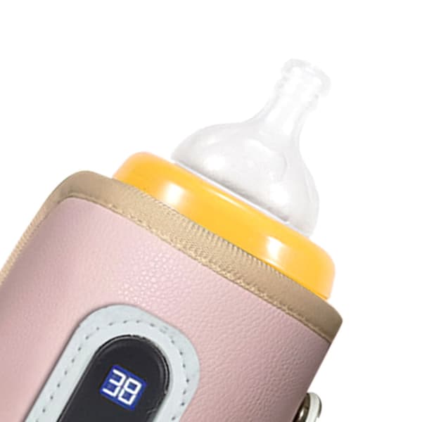 USB Baby Bottle Warmer LCD Screen Temperature Adjustable Precise Heating Waterproof Portable Milk Bottle Warmer Pink