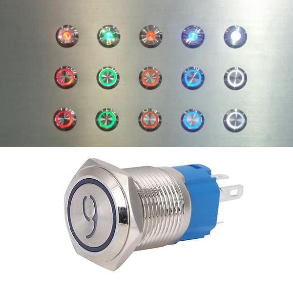 2 stk. trykknapp 16 mm flatt hode selvtilbakestillende bryter med '6' '9' lampe 24VDC hvit