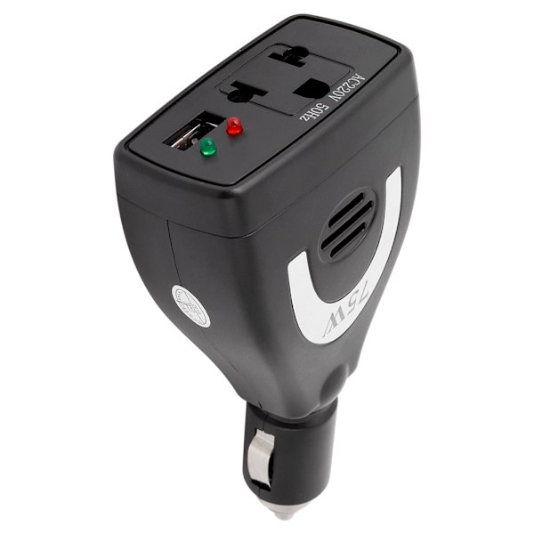 75W DC12V til AC 220V Bilstrømsomformer Konverter USB Oplader Adapter