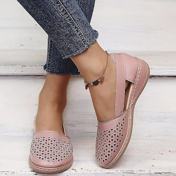 Rosa ihåliga kilklacksandaler - Casual Slip-On Lady Shoes