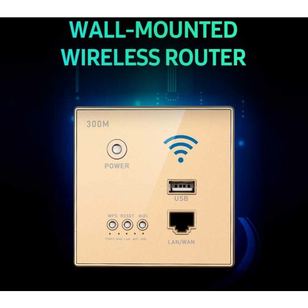 300M trådlös router genom väggen 86 trådlös router WPS Krypteringsdesign Plug and Play Smart Home Hotellvägg Router Svart