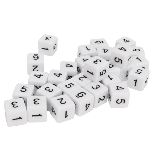 30st Dice Set 16mm 6-Sided Plastic Educational Number Dice Cubes for Math Games Tabletop Games Board Games White