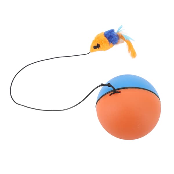 Cat Automatic Moving Ball with Plush Feather Pendant Intelligent Sensor Self-Rotating Cat Toy Blue Orange