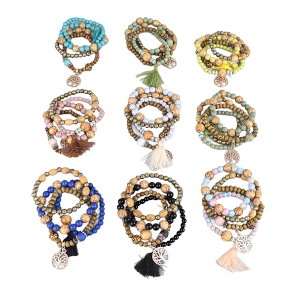 36 stk. Træperlearmbånd til kvinder Stræk Håndpoleret Multilayer Farverige Perler Armbånd til Daglig Brug