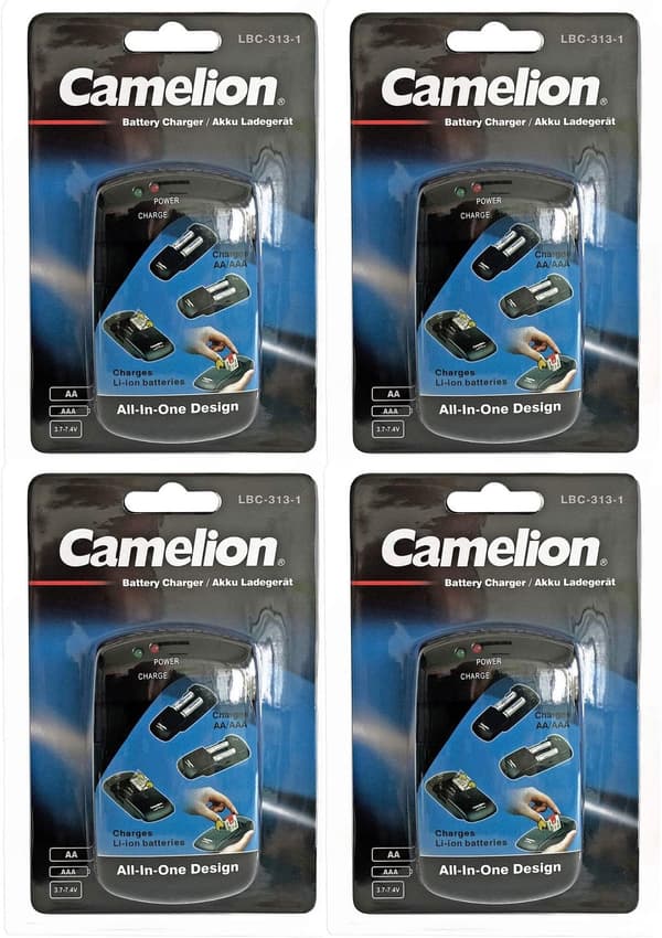 4 stk batterioplader til AAA, AA og LiIon batterier Svart black