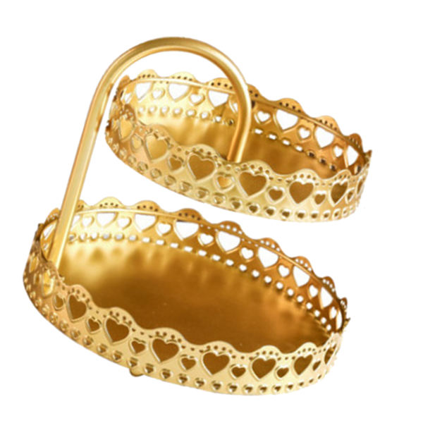 Dubbellagers bakverksbricka Dekorativt Koppar Guld Kex Dessert Display Tallrik för bröllop Loving Heart