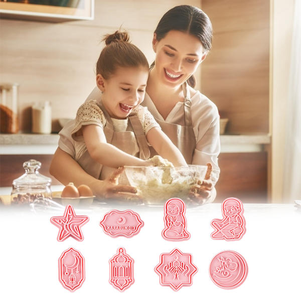 Eid Mubarak Udstikkere Sæt 3D Ramadan Stempel Kageudstikkere til DIY Kage Prægning Bageværktøj
