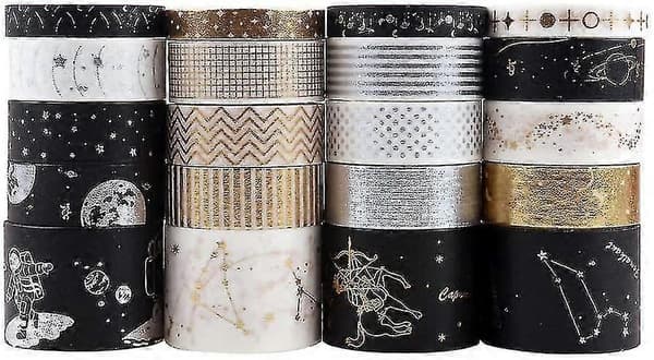 Teipsett, 20 ruller dekorative maskeringsteiper Kompatibel med kunst, Bullet Journal