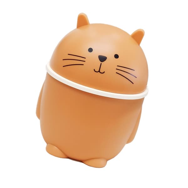 Desktop Trash Can with Lid Plastic Cute Multifunctional Mini Waste Bin for Home Office Countertop Orange