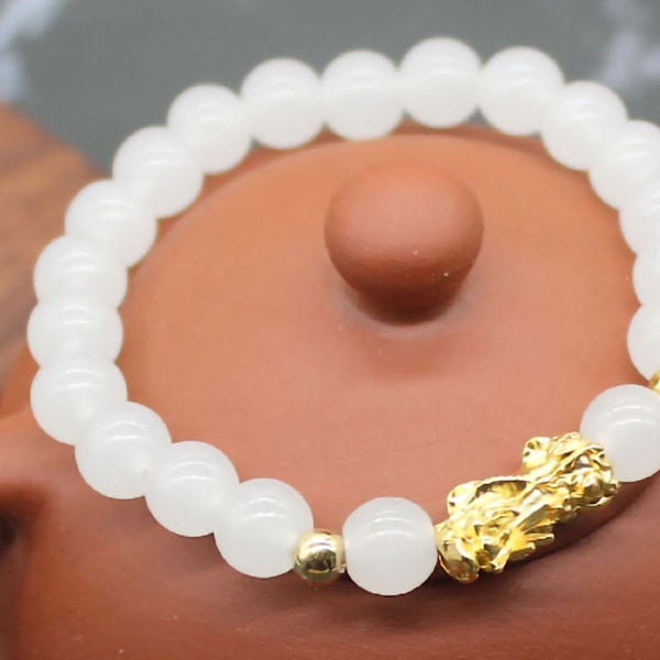Kinesiskt Pixiu pärlarmband Wealth Lucky Brave Troops Armband Bra present till män Kvinnor Par Vit