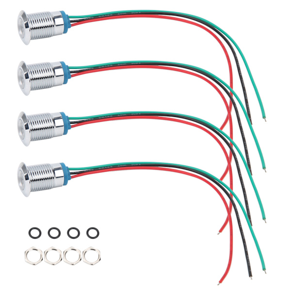 4 Sæt Indikator LED-lys Vandafvisende Almindelig Anode Industrielle Kontrolkomponenter 12mm 110-220VRød og Grøn