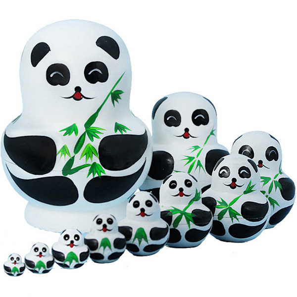 10 stk/sæt Søde panda-malede russiske dukker Trædukke sæt nesting dukker Håndværk til julegaver