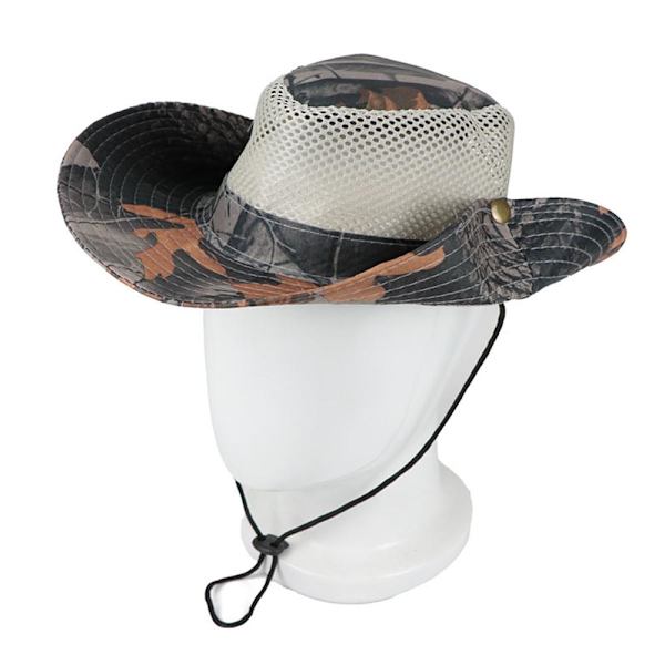 Boonie Hat Mesh Blad Mønster Camouflage Åndbar Fiskehat Khaki