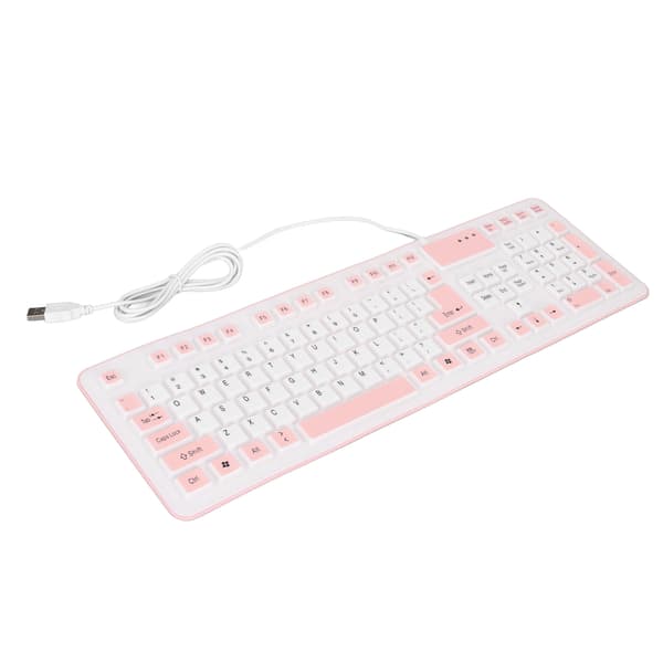 Foldable Silicone Keyboard 106 Keys Waterproof Dustproof Foldable USB Wired Silent Silicone Keyboard for PC Laptop Gaming Pink