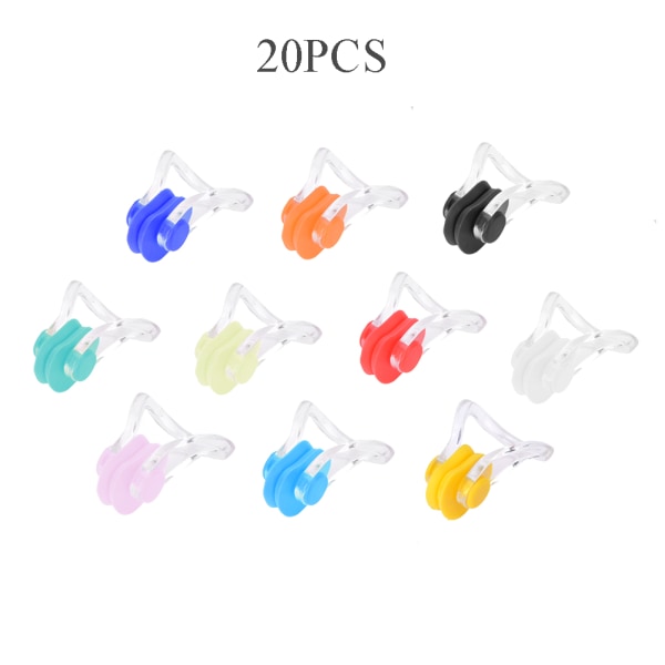 20PCS 10 Colors Silicone Waterproof Swimming Nose Clip Swim Equipment Supplies for Children and Adults