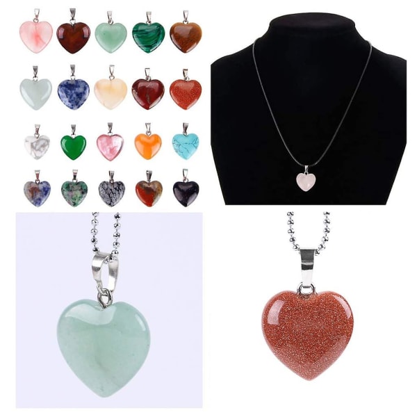 Hjerteformede stenvedhæng Crystal Stones Beads Lucky Charm Halskæde vedhæng 20 stk i 2 størrelser