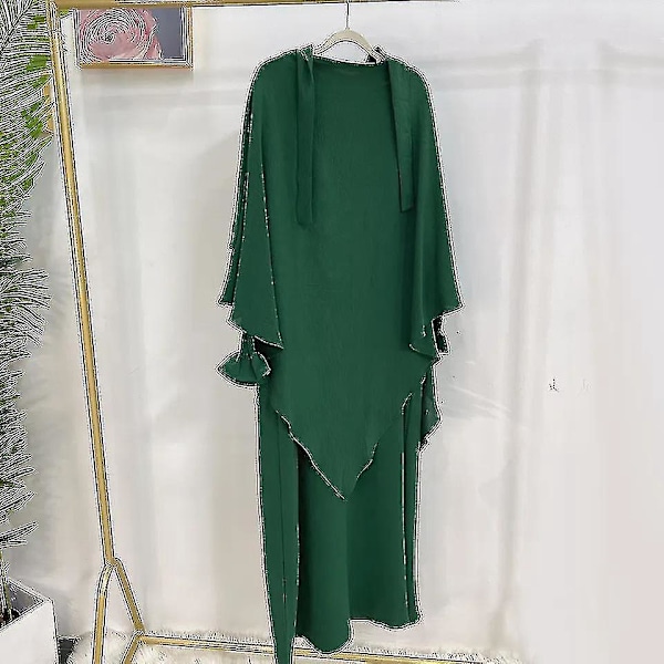 Muslimsk kvinnors 2-delade Abaya-set med hijab - XL-XXL mörkgrön