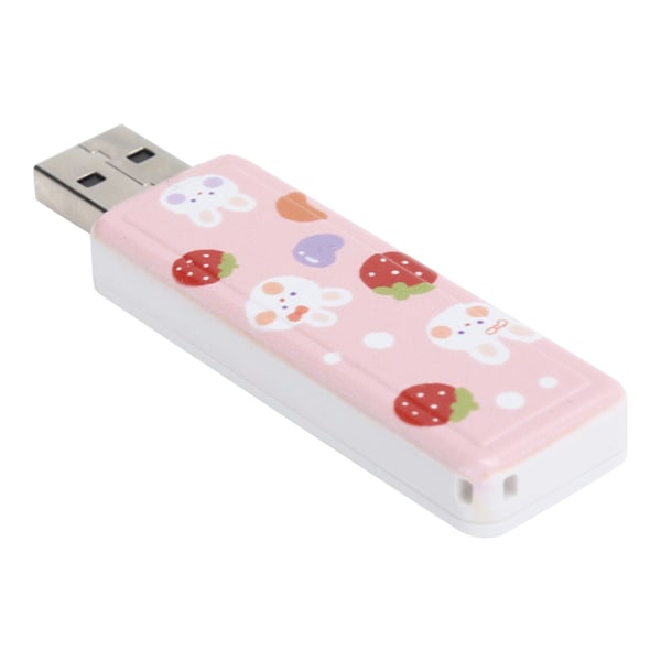 U Disk PushPull USB2.0 Minnebrikke Bil Minnepenn Datatilbehør Jordbær Kaninmønster (64GB)