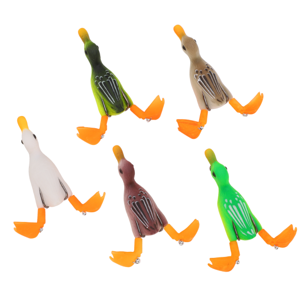 5 st Topwater Duck Lure 3D Gummi Flytande Duck Fishing Lure med krokar Bass fiskebete