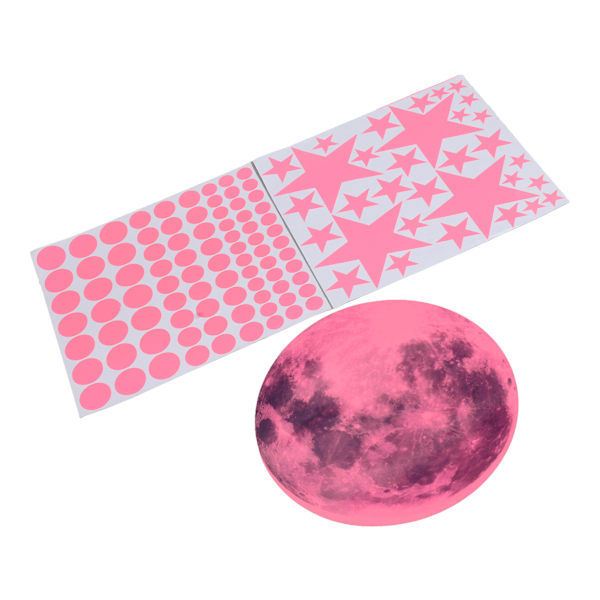 Glow in The Dark Väggdekor Luminous Moon Star Dot Väggdekaler Väggdekor Dekor för sovrum Vardagsrum Rosa