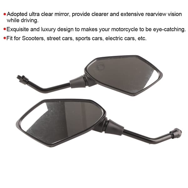 Pair Motorcycle Modification Universal Rearview Mirror Motorcycle Accessories Black 10mm