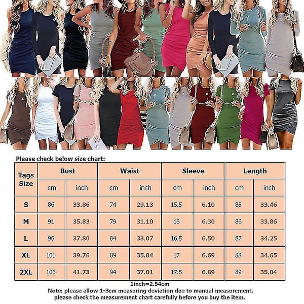 Solid Farvet Wrap Kjole Kvinders Mini Sommerkjole Rundhals XL Sort