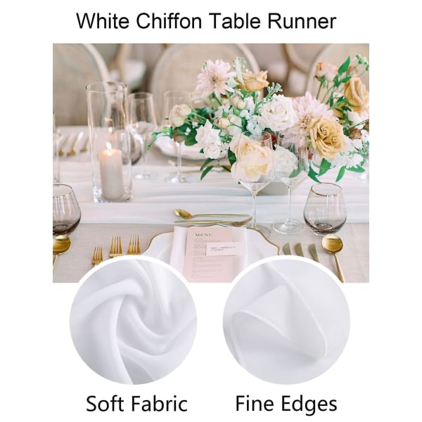 Hvit bordløper bryllup chiffon bordløper 70 X 300 cm lange bordløpere for utendørs borddekorasjon