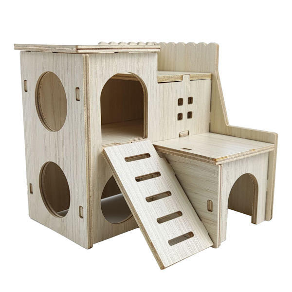 Hamsterhus i tre, bittesikkert hamstergjemmested for hamstertilbehør Skippavilla, 16x16x5cm / 6,3x6,3x2,0in