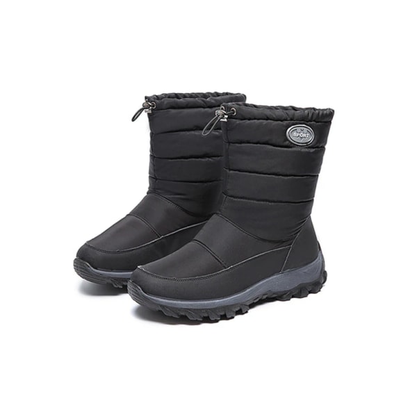 Dam Anti-Slip Plysch Foder Thermal Vinter Mid Calf Snow Boots Skor-Svart