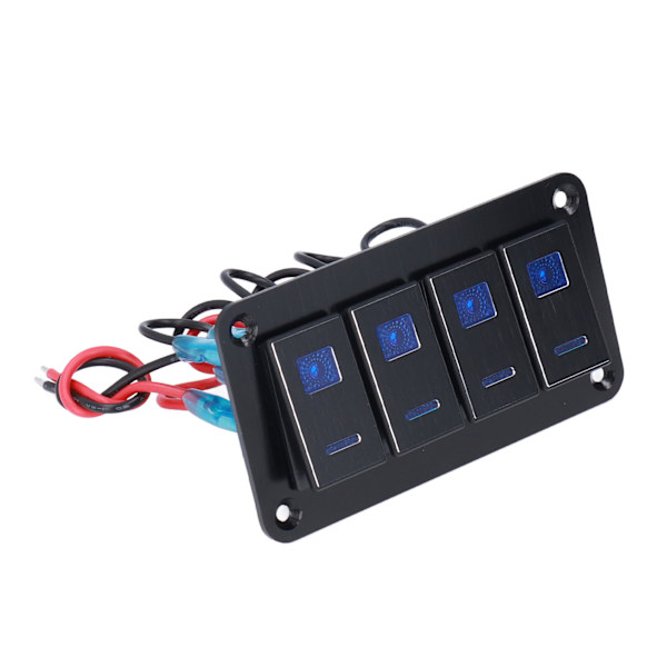 Black 4 Gang Rocker Switch Panel IP65 Waterproof Toggle Switch with LED Backlight Motorboat Modification DC12-24V