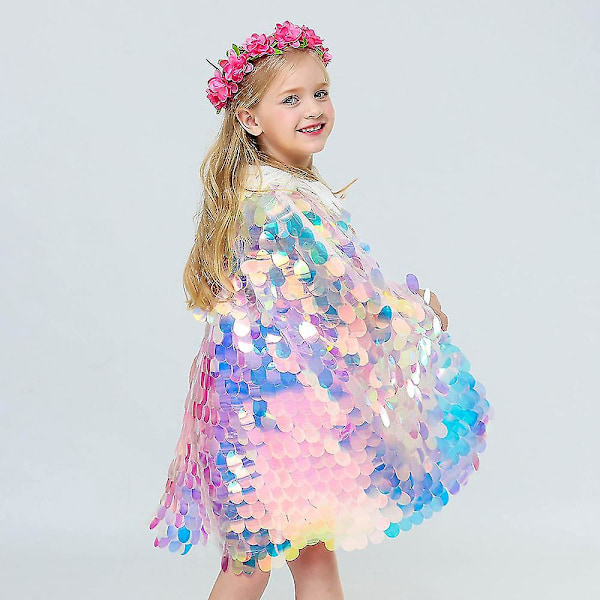 Fargerik Sekvens Mermaid Prinsesse Kappe for Jenter i Alderen 7-12